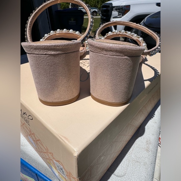 Jewel Badgley Mischka Orsen Embellished Slide Sandal Heel, 7.5 (rose gold/nude) - Picture 4 of 9